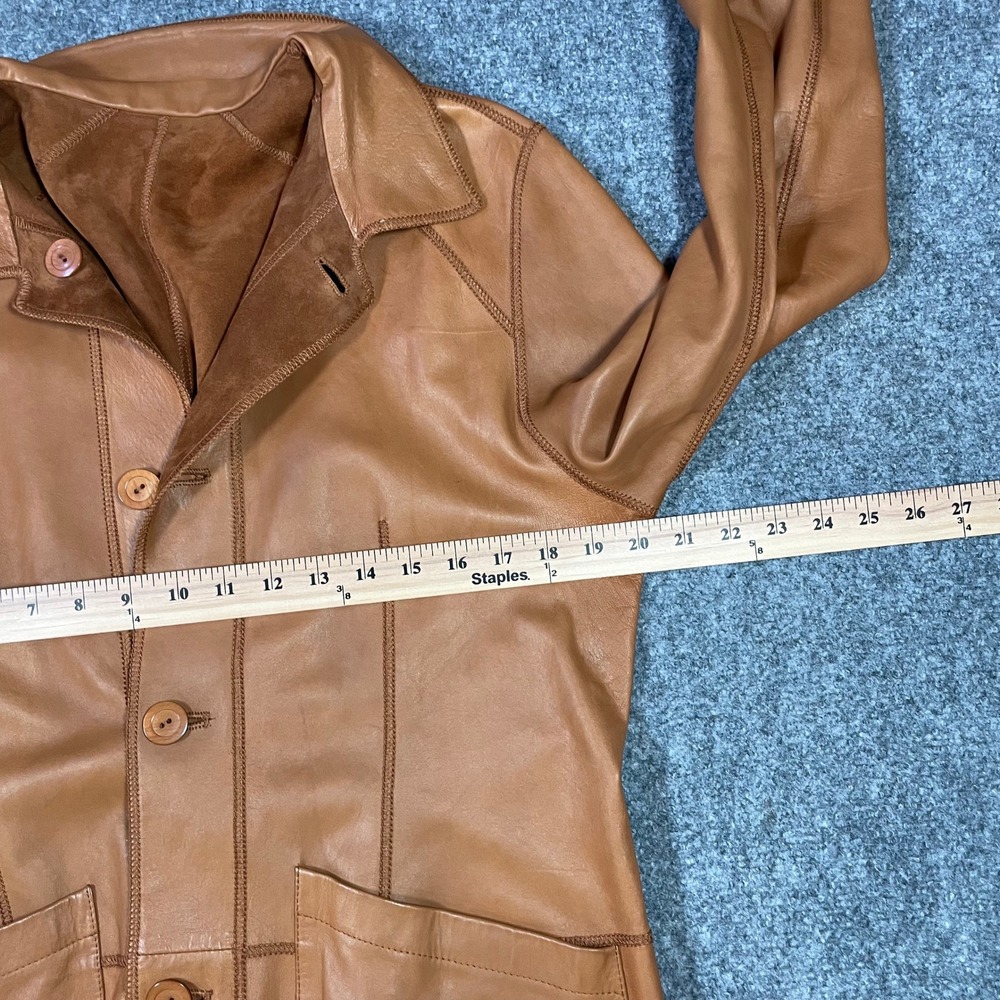 Vera Pelle Reversible Leather Suede Jacket Womens 16 Tan Cognac Made in Italy - Picture 5 of 9